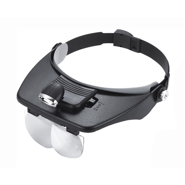 Meichoon Head-Mounted Magnifying Glass with 3 LED Lamps,Watchmaker Repair Tool Magnifier,6 Multiple Interchangeable Lenses,1X 1.5X 2X 2.5X 3.5X 8X