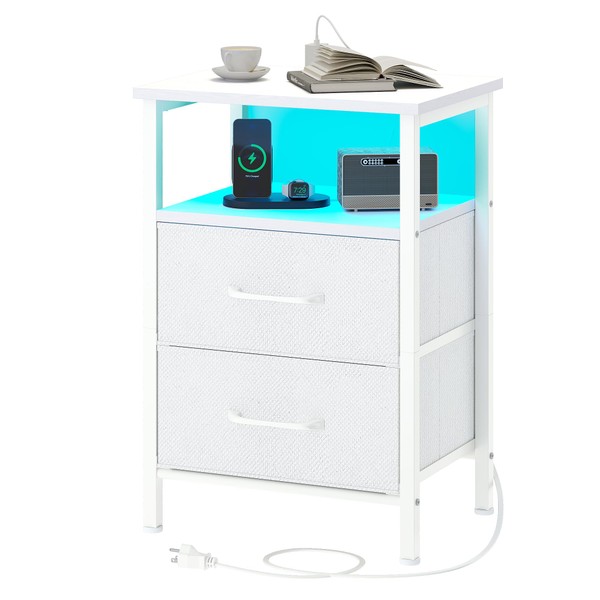 TRIFEBLE Nightstands, Night Stand with Charging Station and Led Lights,