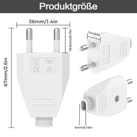 Oblinple Pack of 2 Euro Plug Flat 250 V 2.5 A, Power Plug Flat, Schuko Flat Plug, Euro Plug, Schuko Plug, Household Plug, Decorative Plug Power Plug for Installation or Replacement, White