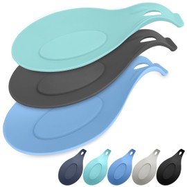 Silicone Spoon Rest for Stove Top Set of 3 - HEAT RESISTANT & EASY CLEAN Kitchen Spoon Rest for Kitchen Counter - Silicone Utensil Rest for Stove Top - This NONSTICK Spoon Holder HOLDS “XL” SIZE TOOLS