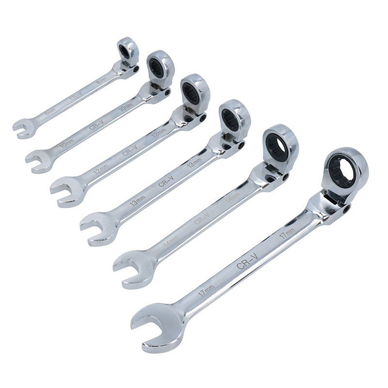 Professional Flexible Head Ratchet Spanners Wrench 6pc Set 8mm -