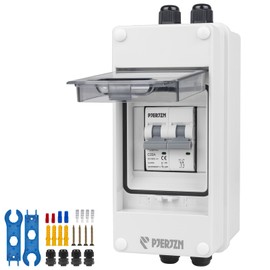 Pjerjzn Solar Panels Disconnect Switch 20A 1000VDC PV Shut Off Switch Outdoor Circuit Breaker Box IP65 Waterproof UV-Proof