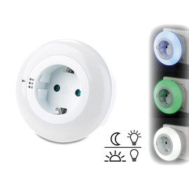 revolt Bedroom Night Light: LED Night Light with Twilight Sensor and Socket, 3 Colors (Night Light Lamp, Night Light MTI Adapter Plug, Sockets)
