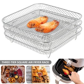 US Air Fryer Racks Three Layer Stackable Dehydrator Racks Stainless Steel Square Air Fryer Basket Tray Air Fryer Accessories Fit for 5.8QT Air Fryer and 7.5L-8L Square Air Fryer(Graphic payment)