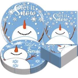 Dreasmt Let It Snow Christmas Tableware Snowman Dinnerware Set, Let It Snow Paper Plates Napkins for Winter Christmas Party Supplies Serves 24