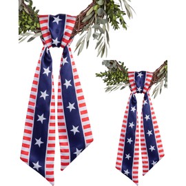 2 Pack Patriotic Wreath Sash for Front Door, 5" W x 55" Satin Ribbon Double-Sided Americana Panel, Memorial Day 4th of July Wreath Decor
