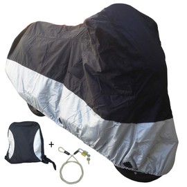 Heavy Duty Motorcycle Cover (XL) with Cable & Lock. Fits up to 94" Length Medium Cruiser, Large Sport Bike.