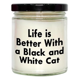 Black and White Cat Dad Gifts | Funny Life is Better with A Black and White Cat 9oz Vanilla Soy Candle | Father's Day Unique Gifts for Cat Lovers from Son or Daughter