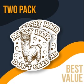 Funny Llama Sticker - Messy Hair Don't Care - Cute Animal Decal - Laptop or Water Bottle Sticker - Unique Gift for Llama Lovers - Durable Decorative Design for Home o - AAS0798