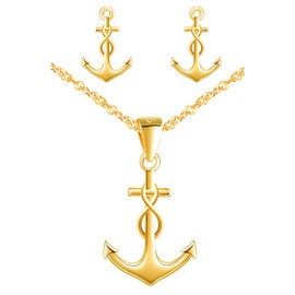 Yumilok Women's Necklace Earrings Jewellery Set 925 Sterling Silver Star with Infinity Symbol Infinity Anchor Pendant for Women Children, Sterling Silver, Cubic Zirconia