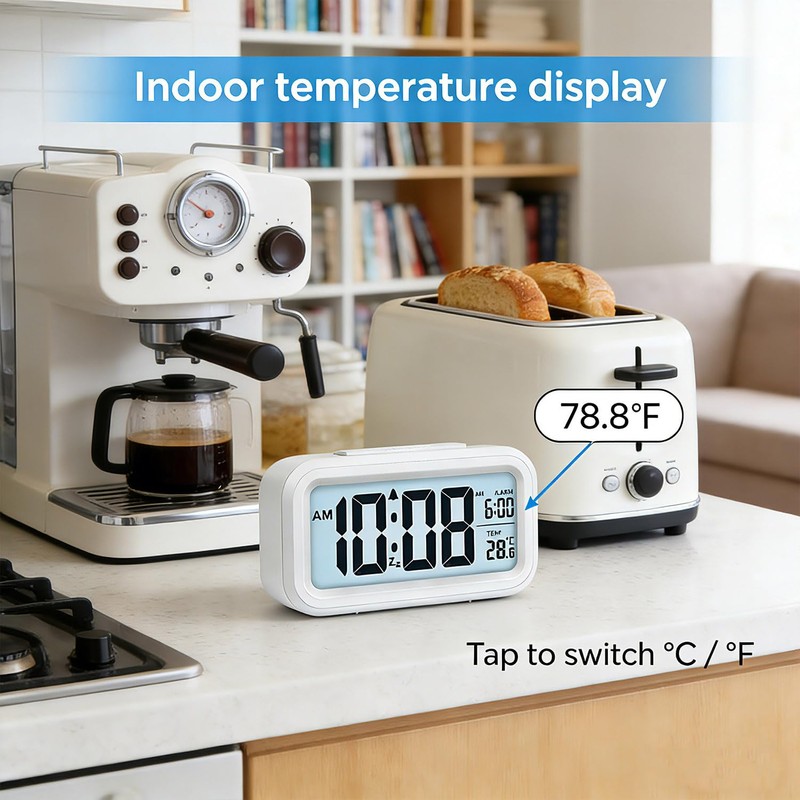 Lesipee Digital Alarm Clock for Bedroom, Desk Clock Battery Operated,
