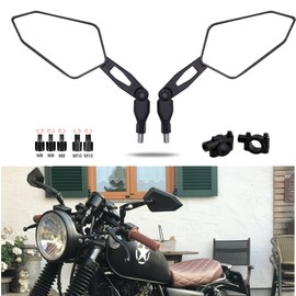 DREAMIZER Balck 8mm 10mm Motorcycle Rear View Mirrors for Handlebars - with Clamp Mount,Fits for Bobber Street Bike Cruiser ATV Quad Scooter