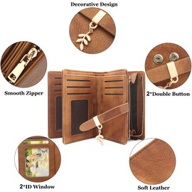 GOUNNU Women's Small Purse, Women's PU Leather, Mini Wallet with RFID, and with Zip, Press Stud and Many Compartments, Coin Purses, brown, Modern