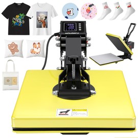 AKEYDIY Heat Press, 15x15 Slide Out Heat Press Machine for T Shirts, Digital Clamshell Heat Transfer Machine for Sublimation, Industrial Shirt Printer for Canvas, Pillows, Coasters, Puzzles (Yellow)