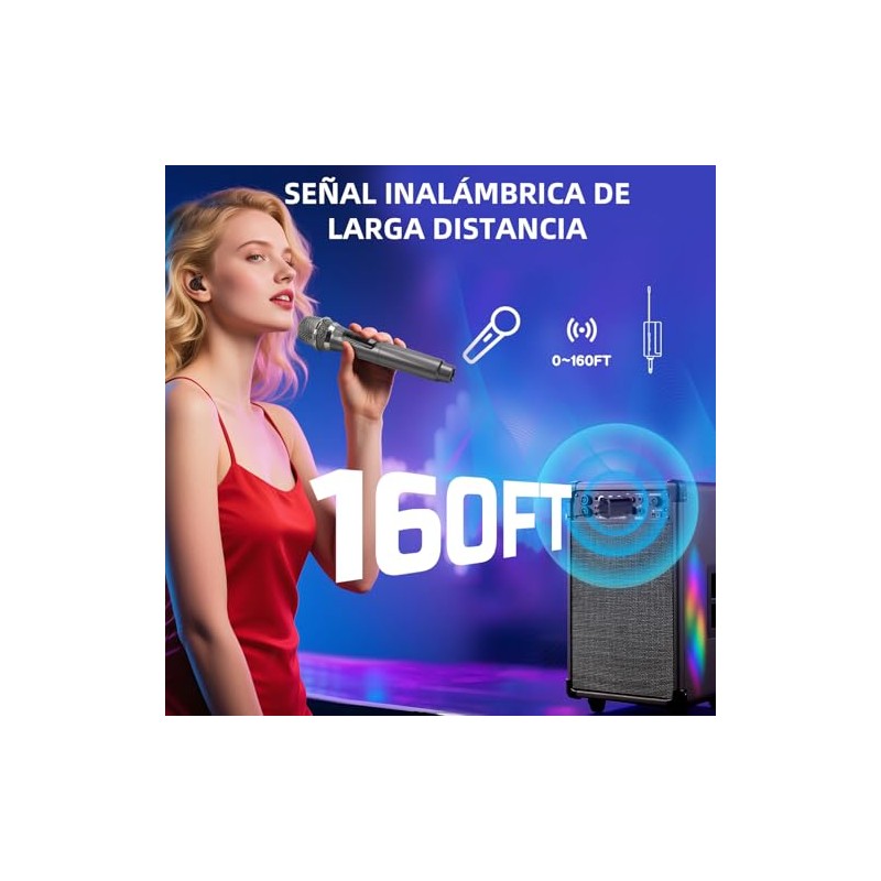 2 Pcs Micrófono de Karaoke Inalámbrico, Micrófonos Dinámicos Recargables, Bocina