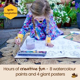 Honeysticks Kids Activity Set - 4 Giant Painting Posters Plus Non-Toxic Kids Watercolor Paint Set with 8 Vibrant Colors and Paintbrush, Educational Painting Kits for Kids, Gifts for Kids Ages 3-5