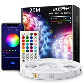 IKERY LED Tape Light, 66.8 ft (20 m), APP Control, Double-Sided Tape, SMD5050, 24V, 4 Pins, 16 Million Colors, High Brightness, RGB, Cuttable, Dimmable, No Tools Required, Input Voltage: 100V-240V