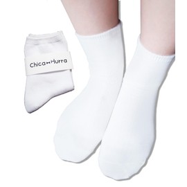 Chica Hurra Women's Socks, Low Crew Length, 9.1 - 9.8 inches (23 - 25 cm), Same Color, Set of 2, Made in Japan, white