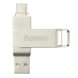 Hama USB Stick, 256 GB, USB C 3.2 Gen1/3.0, USB A (Memory Stick, USB Stick 3.0, USB 3.2 Gen1, USB C Stick, Data Storage, USB A, Ultra Fast, 100 MB/s, Rotation Mechanism, Universal, Metal) Silver