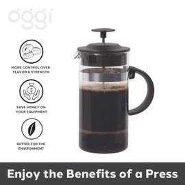 Oggi Triple Mesh Filter French Press Coffee Maker (12 fl oz)- 3 Cup / 350 ml Capacity, Coffee Press, Single Serve Coffee Maker, Stainless Steel Lid & Plunger, Make Great Coffee Gifts, Black
