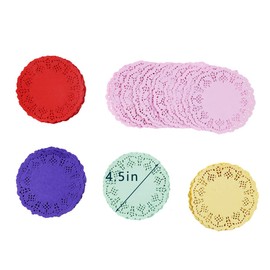 100 Pieces Assorted Colors Floral Round Paper Doilies for Cakes, Desserts, Baked Treat Display, Ideal for Weddings, Formal Event Decoration, Tableware Decor Placemats 4.5 Inches in Diameter