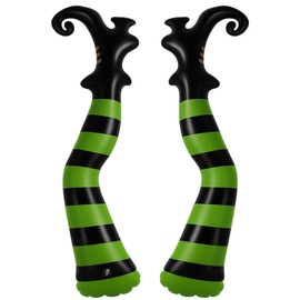 Soulchen Set of 2 Halloween Witch Legs Yard Decoration 27.6 x 7.9 Inch Inflatable Evil Witch Legs Props Large Halloween Upside Down Wizard Feet Boot for Garden Courtyard Outdoor Home Decor(Green)