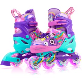 Unicorn Kids Inline Skates for Girls Women,WESKIFAN Rainbow Blades Skates with Shiny Light up Wheels&Adjustable Ages 6-8-12 Year Old, Roller Skates for Birthday Xmas Gifts Toys, Patines para Niñas