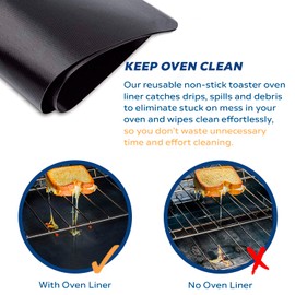TOOLSSIDE 100% Non-Stick Toaster Oven Liner 2 PACK - 11" X 9" Oven Liners for Bottom of Oven, Great Oven Mat, Teflon Liner for Toaster Ovens, Dishwasher Safe, Best Oven Mat for Bottom of Oven