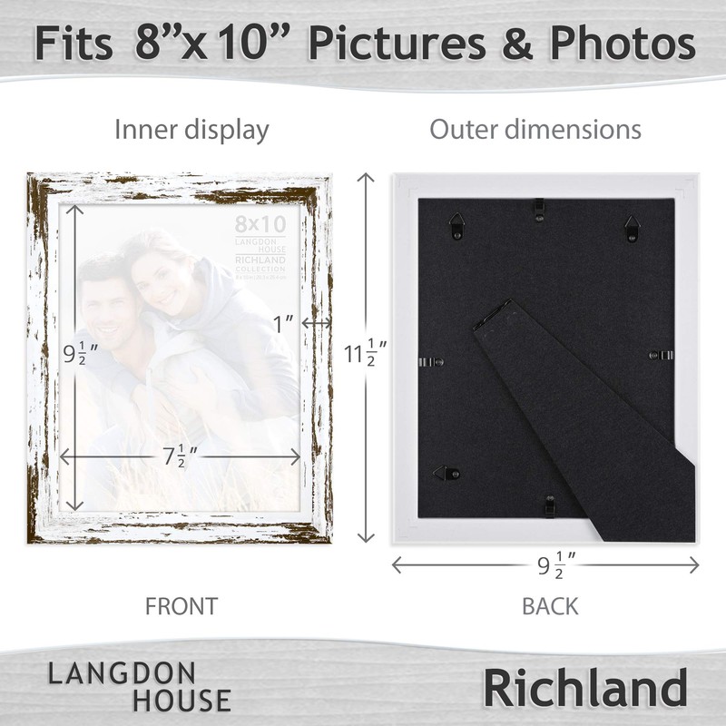 Langdon House 8x10 Picture Frames (Distressed White, 3 Pack) Farmhouse