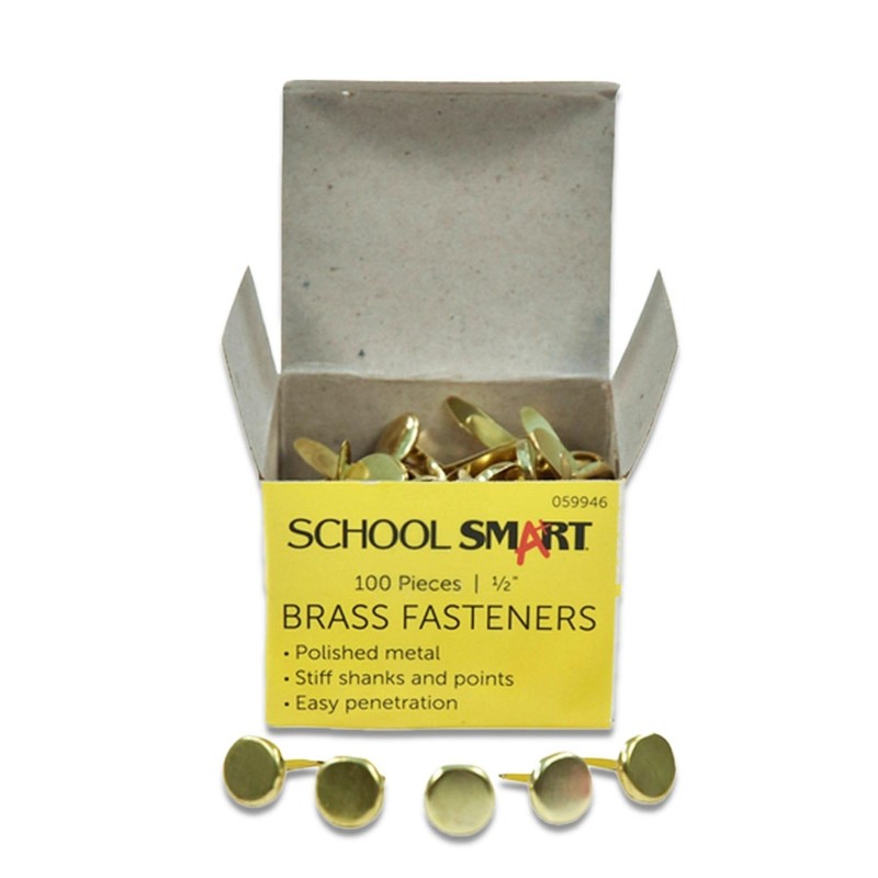 School Smart Prong Fasteners, 1/2 Inches, Size 2, Brass Plated,
