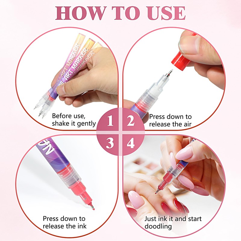 12 Colors Nail Art Pens, 0.5mm Fine Tip 3D Acrylic