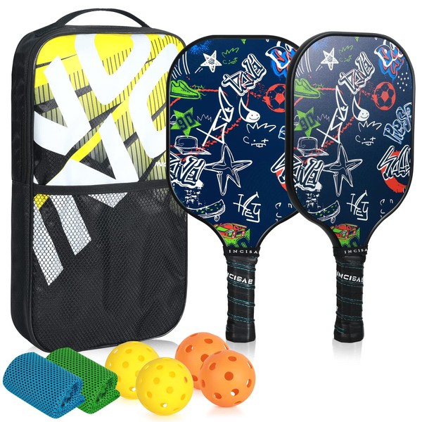 Pickleball-Set of 2，Incisae Pickleball Paddles, Fiberglass Pickleball Rackets, Cooling Towel