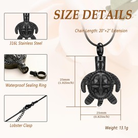 Minicremation Turtle Cremation Jewelry Urn Necklace for Ashes for Women/Men Urns for Human Ashes Pendant Necklace Cremation Jewelry w/Funnel Filler Memorial Jewelry Gifts, Stainless Steel, No Gemstone