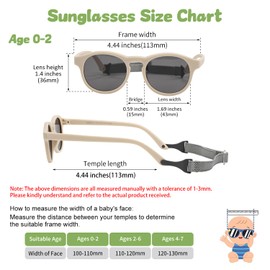 Baby Sunglasses, 2Pack Toddler Sunglasse with Strap for 3-24M, Polarized Infant Sunglasses 0-2 Year (Black+White)