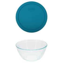 Pyrex (1 7402 6-Cup/1.5L Sculpted Glass Mixing Bowl and (1) 7402-PC 6/7-Cup Adriatic Blue Lid