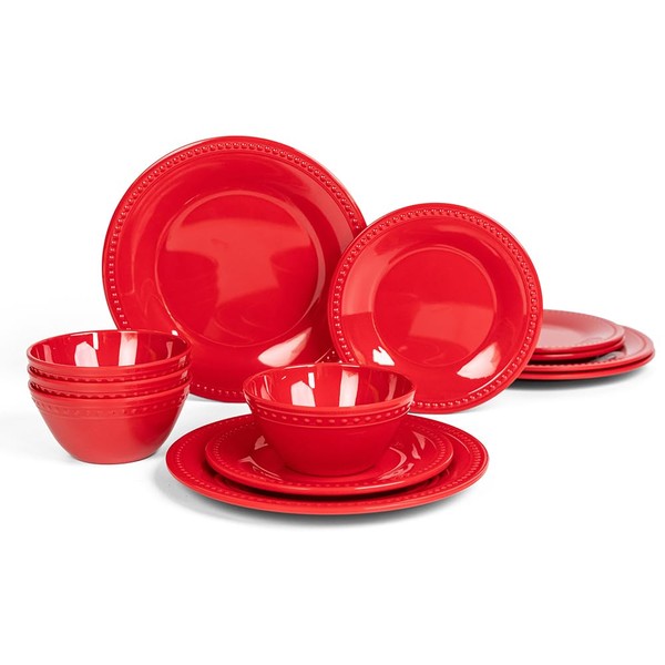 Beesen Red Melamine Dinnerware Sets of 12 Pcs, BPA Free
