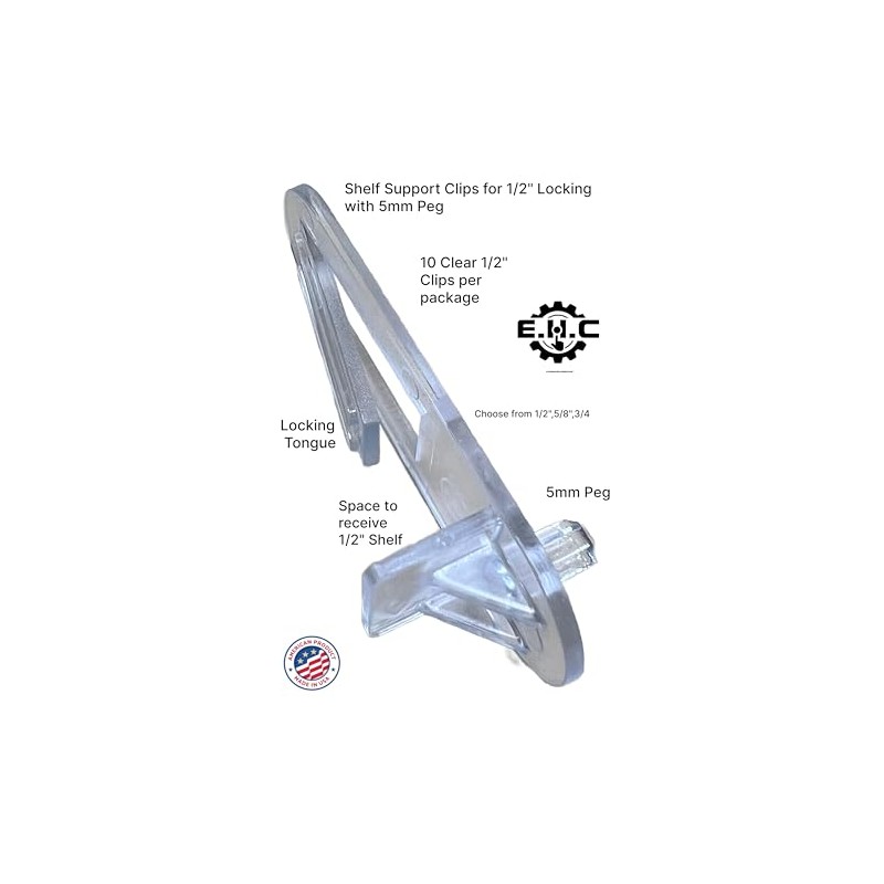 Shelf Support Clips Locking 5mm peg (Choose Your Shelf Thickness