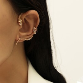 Inilbran Boho Crystal Snake Ear Cuff Earrings Gold Snake Cuff Wrap Crawler Earrings Gothic CZ Snake Crawler Climbing Earring Vintage Animal Stud Earrings Jewellery for Women