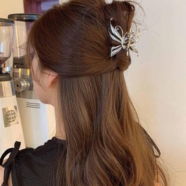 Yheakne Vintage Metal Butterfly Hair Claw Clip Gold Butterfly Hair Clip Barrette Claw Hair Clip Hold Ponytail Claws Barrette Clamp Accessories Headwear Hairclip Jewelry for Women (Silver)