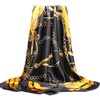 YOUR SMILE Silk Feeling Scarf Women's Fashion Pattern Black/Gold Chain