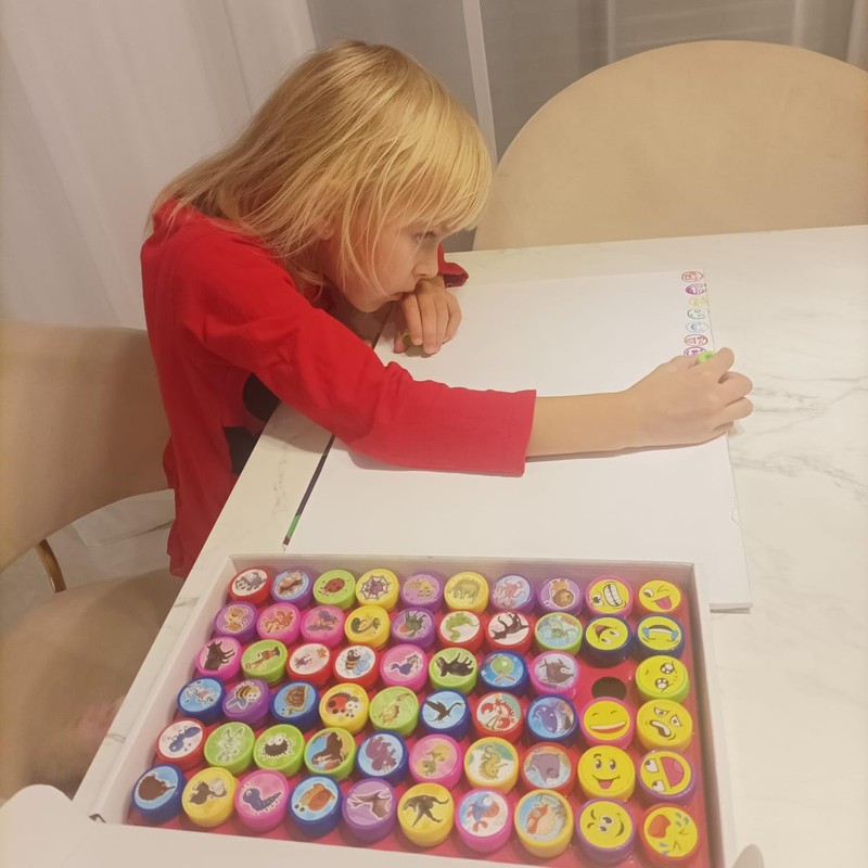 KRUZZEL 60 Piece Plastic Stamp Set for Children Self-Inking Animals