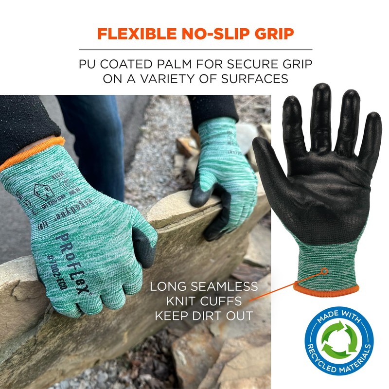 Ergodyne ProFlex 7002-ECO Work Glove, Recycled PU Coated Palms Gloves,