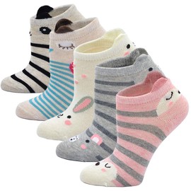 PUTUO Girls Socks Novelty Animal Pattern Cotton Socks, Kids Animal Socks Childrens Cute Funky Ankle Socks 2-4 Years, 5 pairs
