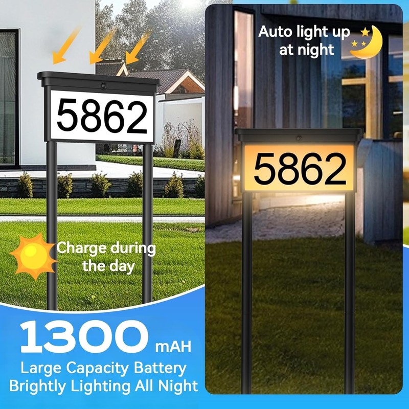 ZSYIQIXI Solar House Numbers For Outside，with Ground Stake - Solar