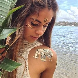 Tatuajes Temporales Niñas Metálico Etiqueta Engomada del Tatuaje Temporal Body Fake Jewelry Tatuajes 8 Hojas para Mujeres Adolescentes Niñas (Flor Colorida)