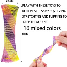 16 pieces of mixed color woven mesh tubes and marble toys Sensory toys Mesh fingertip toys Anxiety relief toys Stress relief toys Squeezing toys (16 colors)