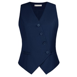 Belle Poque Women Retro Oblique Single Breasted Waistcoat Versatile Sleeveless Blazers Jackets Navy Blue M