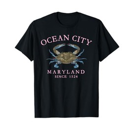 Ocean City Maryland Blue Crab Since 1524 Arched Pink Letters T-Shirt