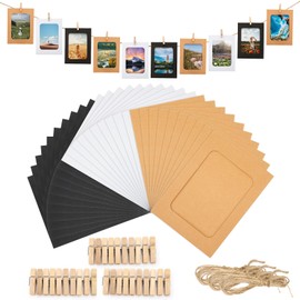 Anwyll Paper Picture Frames 4"x6",30 Pcs Paper Photo Frames,Cardboard Picture Frames with Wooden Clips and Strings DIY Clip Photo Holders Photo Hanging Display Kit Wall Decor for Home,Party,Office