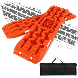 FAHKNS Off-Road Traction Boards with Jack Lift Base: 2 PCS Recovery Tracks for Sand, Mud, Snow, Tire Traction Pads for RV Truck 4X4 SUV Emergency Tire Traction (41", Orange)